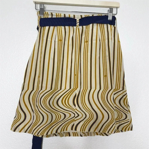 Tory Burch Monogram Wavy Stripe Knee Length Silk Pleated Belted Artsy Skirt Sz 0 - Picture 12 of 12